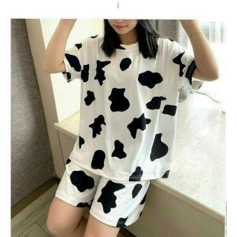 SÉT ĐỒ BỘ DA CÁ HỌA TIẾT BÒ SỮA SIÊU CUTE  PHONG CÁCH TRẺ TRUNG  SIÊU SÀNH ĐIỆU TP