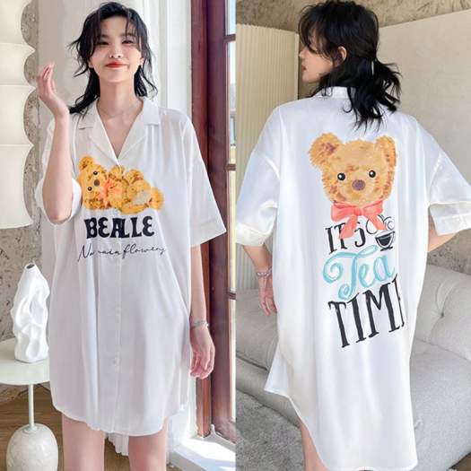 Váy ngủ nữ Cho Phụ Nữ, V-Cổ Cài Cúc Voan Phim Hoạt Hình Mùa Hè Mỏng Ngủ
