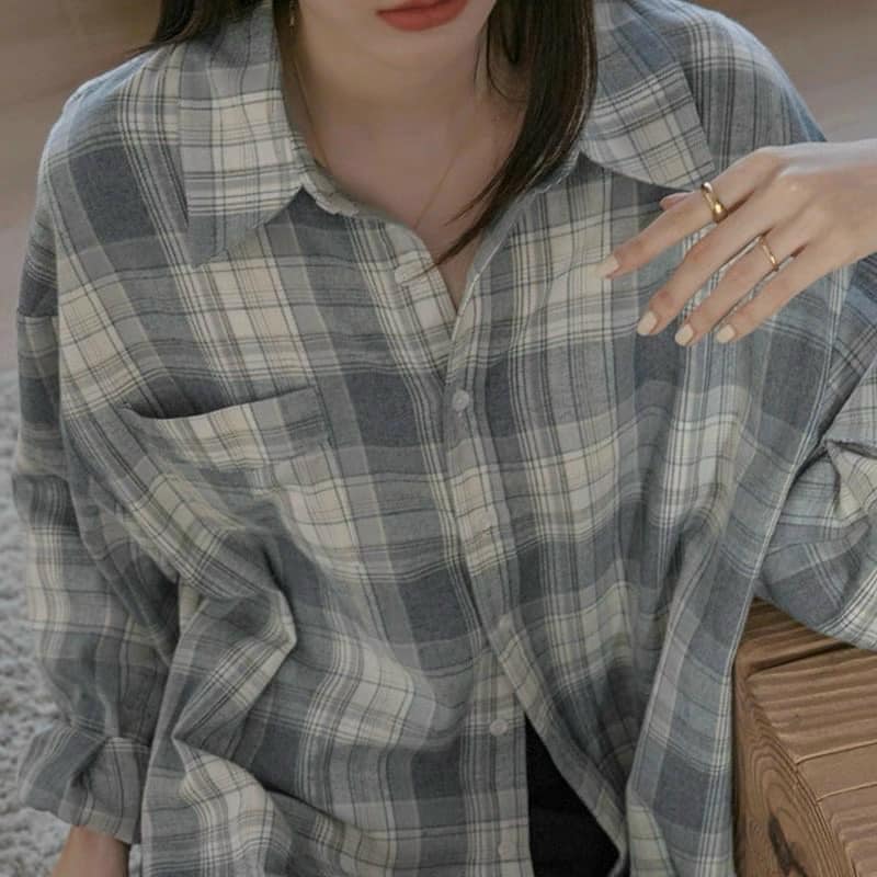 Áo sơ mi kẻ caro xanh unisex sơ mi nam nữ form rộng freesize phong cách ulzzang năng động phong cách