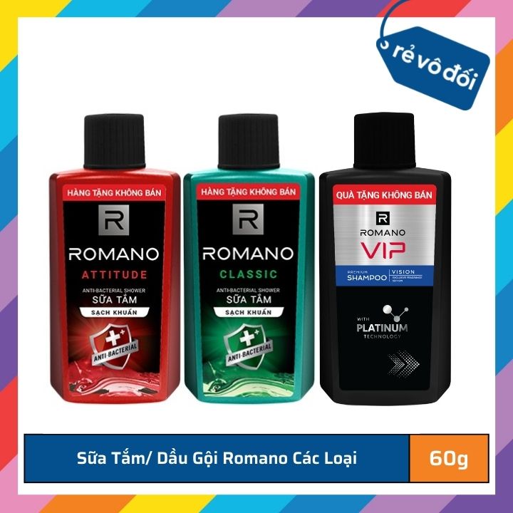 Sữa tắm hoặc Dầu gội Romano các loại 60g - Mẫu quà tặng