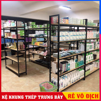 Kệ siêu thị trưng bày hàng chịu tải cao, kệ siêu thị khung sắt sơn tĩnh điện sang trọng hiện đại kệ 5 tầng