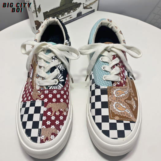 Giày Vansynn Dây Vải Họa Tiết Thổ Cẩm Nhiều Màu Sắc Unisex Hoa Văn Tự Nhiên Nam Nữ - Vải canvas Tiger Caro