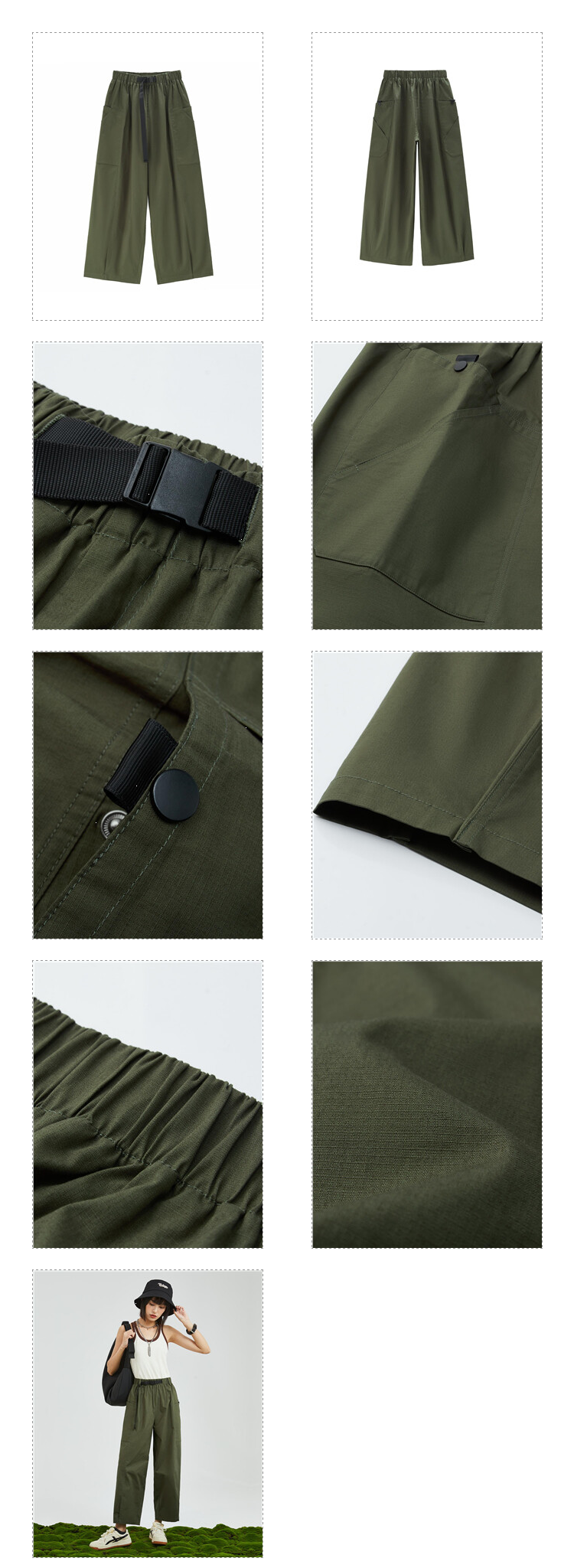 GIORDANO Women Pants Belted Elastic Waist Wide Leg Cargo Pants Big Pockets Ankle Length Relaxed Fashion Casual Pants 18423607 · v2
