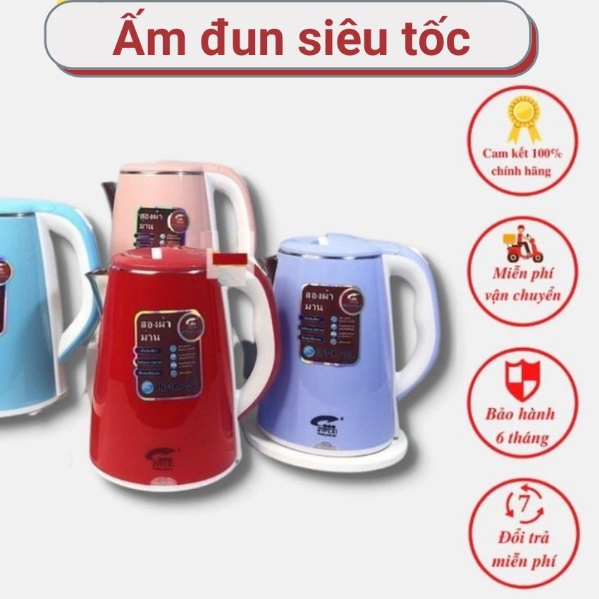 Ấm Siêu Tốc 2 Lớp 2.5L Thái Lan Chính Hãng, Ấm Đun Siêu Tốc Công Suất 1500w Sôi Cực Nhanh Bình Đun Siêu Tốc Inox Mini Cách Nhiệt Chống Giật Tiết Kiệm Điện Năng