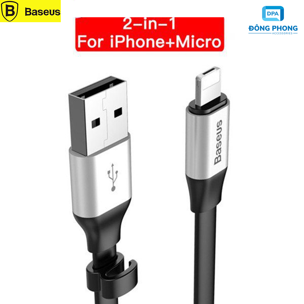 Cáp sạc ngắn đa năng baseus 2 in 1 micro usb và lightning chính hãng