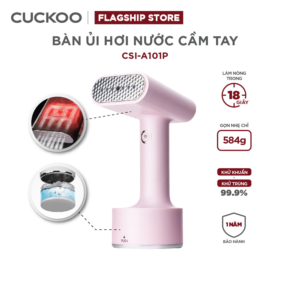 Bàn ủi hơi nước cầm tay Cuckoo 1500W CSI-A101 (Trắng/Hồng/Đen) - Sẵn sàng dùng chỉ trong 18 giây - C