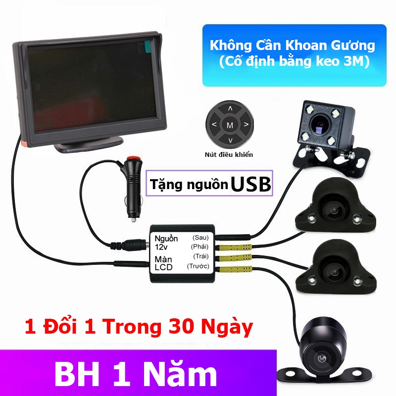 [Chính hãng]Camera 360 Ô Tô, Camera 360 Xe Hơi Màn Hình 4.3inch Full HD Siêu Nét, Có Đèn LED đi đêm, Hạn chế va chạm, An toàn khi lái xe, BH 1 Năm - Labaha Shop