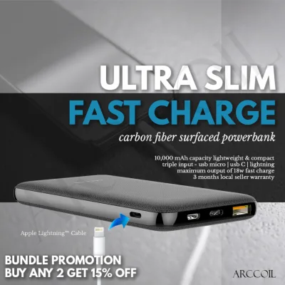 Arccoil Power Bank 10000 mAh Designed for Huawei iPhone QuickCharge 2019 Ultra Slim Power Bank Upgraded QC3.0 PD Type C (up to 18W Output) (1)