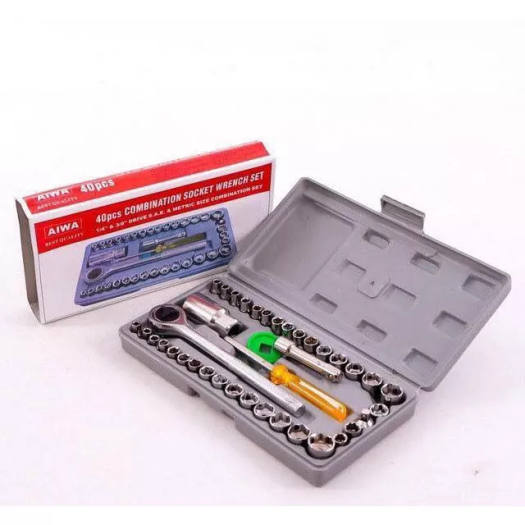 Bộ khẩu mở siết ốc và bugi 40 chi tiết Khẩu vặn ốc, bộ típ sửa xe, Dụng cụ sửa chữa đa năng, Bộ khẩu mở siết ốc chất lượng Bộ cờ lê mở siết ốc 40 chi tiết đa năng Clever Mart,Bộ dụng cụ mở bu lông ốc vít