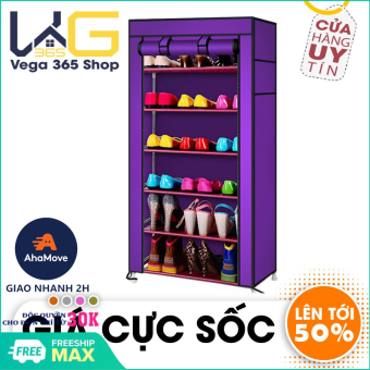 Tủ vải đựng giày dép - Tủ đựng giày dép - Tủ giày dép 7 tầng 6 ngăn bọc vải cao cấp giá rẻ- Kệ để giày dép -Kệ giày -  Tủ giày vải 7 tầng 6 ngăn TẶNG 1 chai vệ sinh giày Plac ( Được chọn màu)