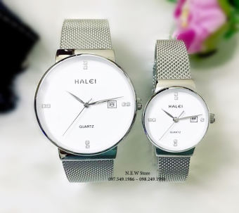 Đồng hồ cặp đôi nam, nữ dây thép lụa Halei Sliver