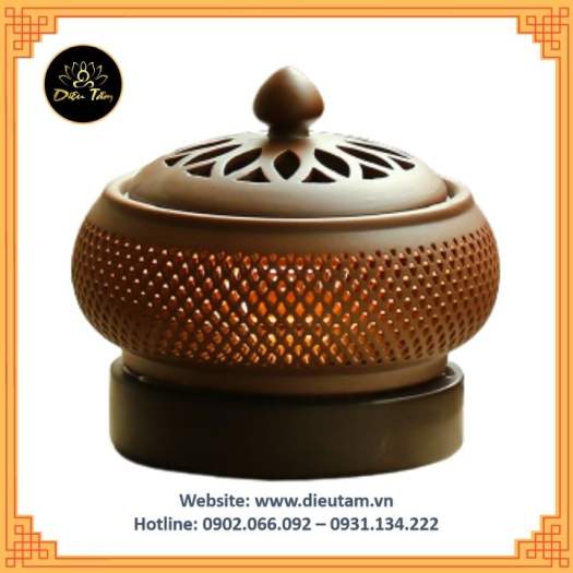 Lư điện xông bột gỗ, trầm, trầm miếng , dăm, lư hương lò xông bằng điện có hẹn giờ, có đèn đủ phụ kiện