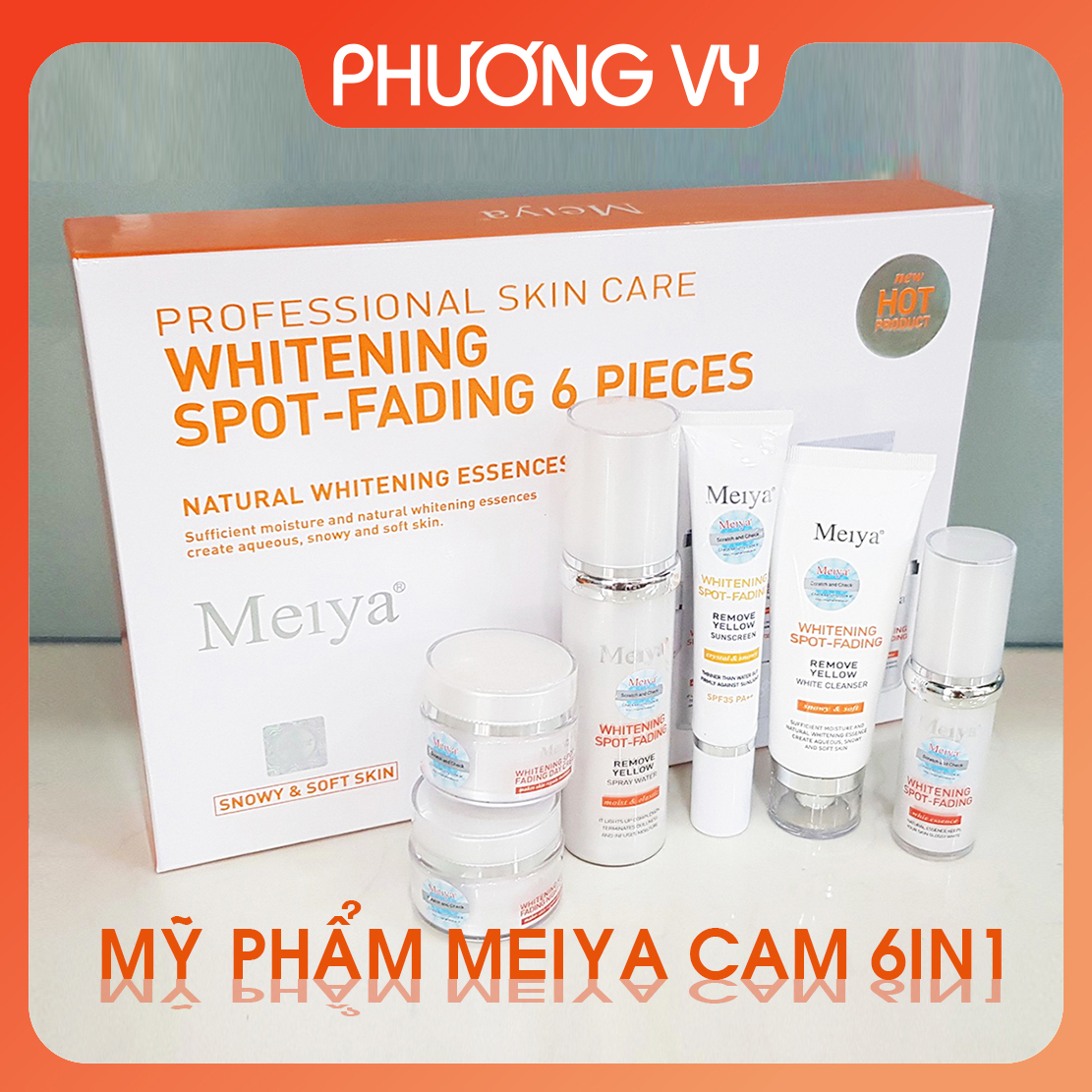 Bộ mỹ phẩm Meiya cam 6in1, chuyên làm mờ nám, tàn nhang và dưỡng trắng da, kem nám Nhật Bản, mỹ phẩm Meiya,