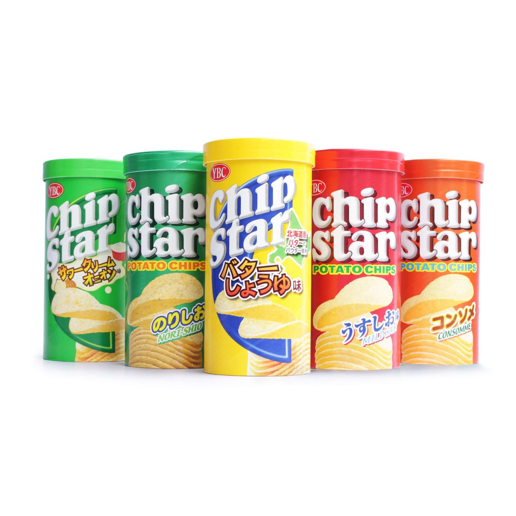 Khoai tây chiên YBC Chip Star Nhật Bản, Snack Khoai tây chiên YBC Chip Star Nhật Bản lon size S 50g nhiều vị