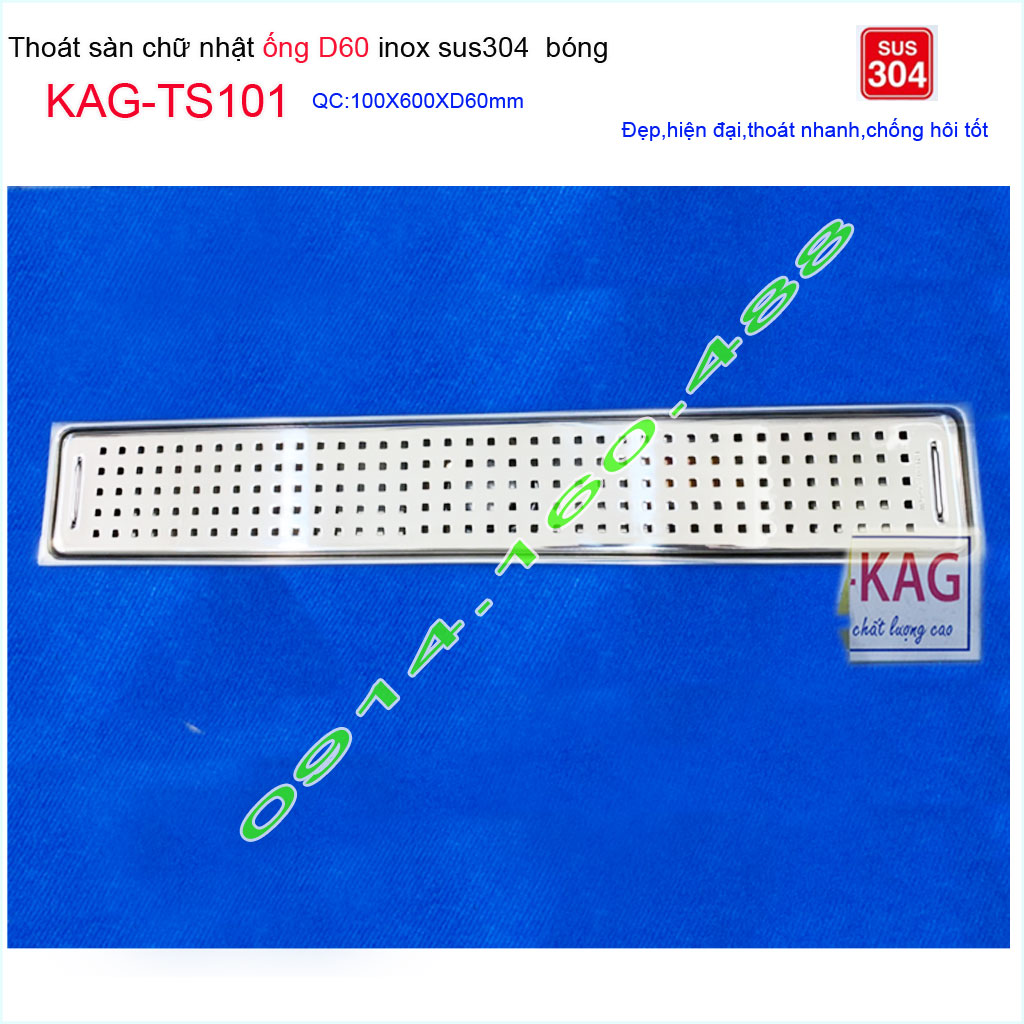 Phễu thoát sàn 10x60 cm KAG-TS101 , thoát sàn nhà tắm hình chữ nhật Inox SUS304 mặt caro cao cấp thoát nhanh chống hôi chặn tóc tốt
