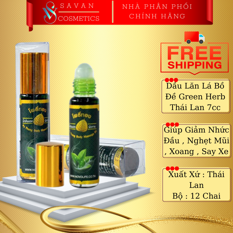Dầu lăn thảo dược lá bồ đề xanh original herba chai 8cc thái lan