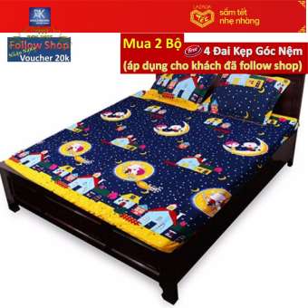 bộ ga chun 1m8x2m + 2 áo gối 45cmx65cm.
