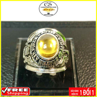 Nhẫn mỹ nam đá vàng trong suốt chất liệu bạc 925 nguyên chất - Caraven silver