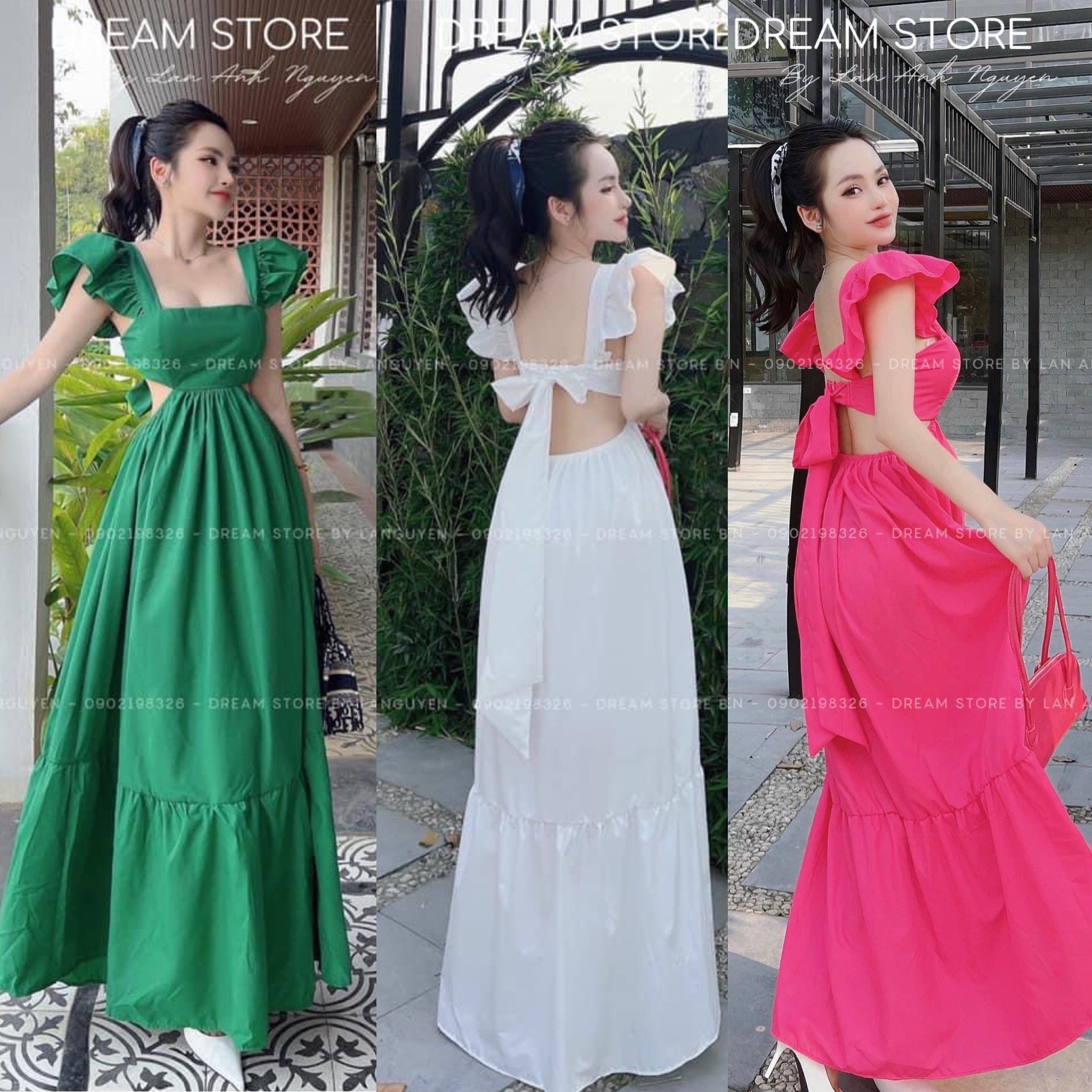 Đầm maxi tiểu thư cột nơ dáng xoè đi chơi đi tiệc,đầm maxi đi du lịch