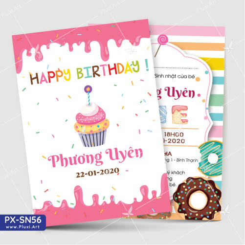 [HCM][4200đ/ thiệp] Thiệp thôi nôi – sinh nhật bé gái | In Tên |Thiệp Pluxi PX-SN056