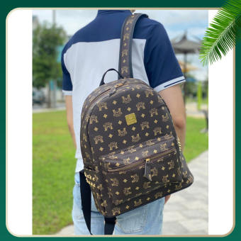 Balo MCM Unisex da PU đi học đi chơi phong cách Hàn Quốc Size 40x36 cm