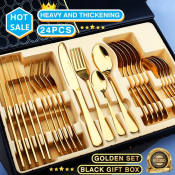 Durable 24 Piece Stainless Steel Cutlery Set with Gift Box