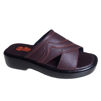 Dép quai ngang nam màu nâu cao 4.5cm đế PU nhẹ da bò cao cấp THQN102 FORM NHỎ HƠN 1 SIZE