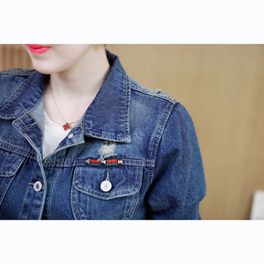 Áo Khoác Jean Nữ Đính Viền Màu