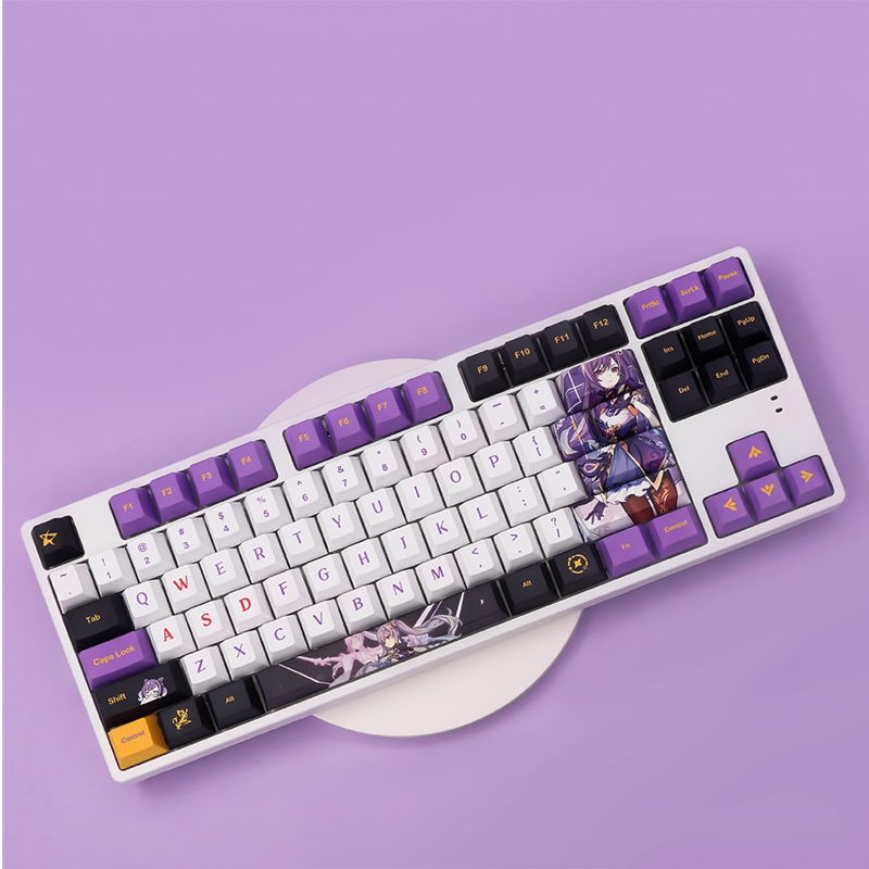 Genshin tác động chủ đề keqing keycap pbt cá tính độ cao độ nghiêng nút bàn phím anh đào cho bàn phím cơ 61/68/71/84/87/100/104/108