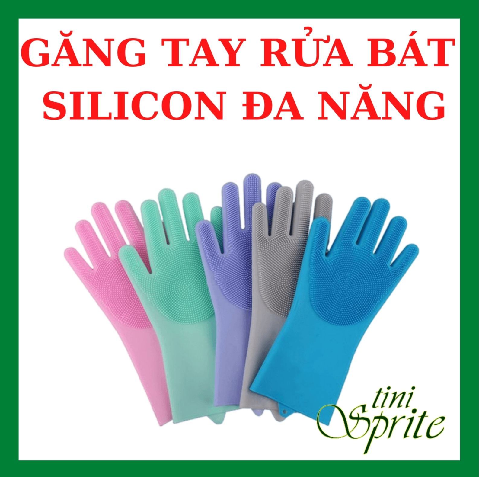 Găng tay rửa chén bát Silicon thông minh đa năng siêu bền, bao tay loại dày có gai tạo bọt kiêm miếng rửa chén nhiều màu tiện lợi siêu tiết kiệm TINI SPRITE