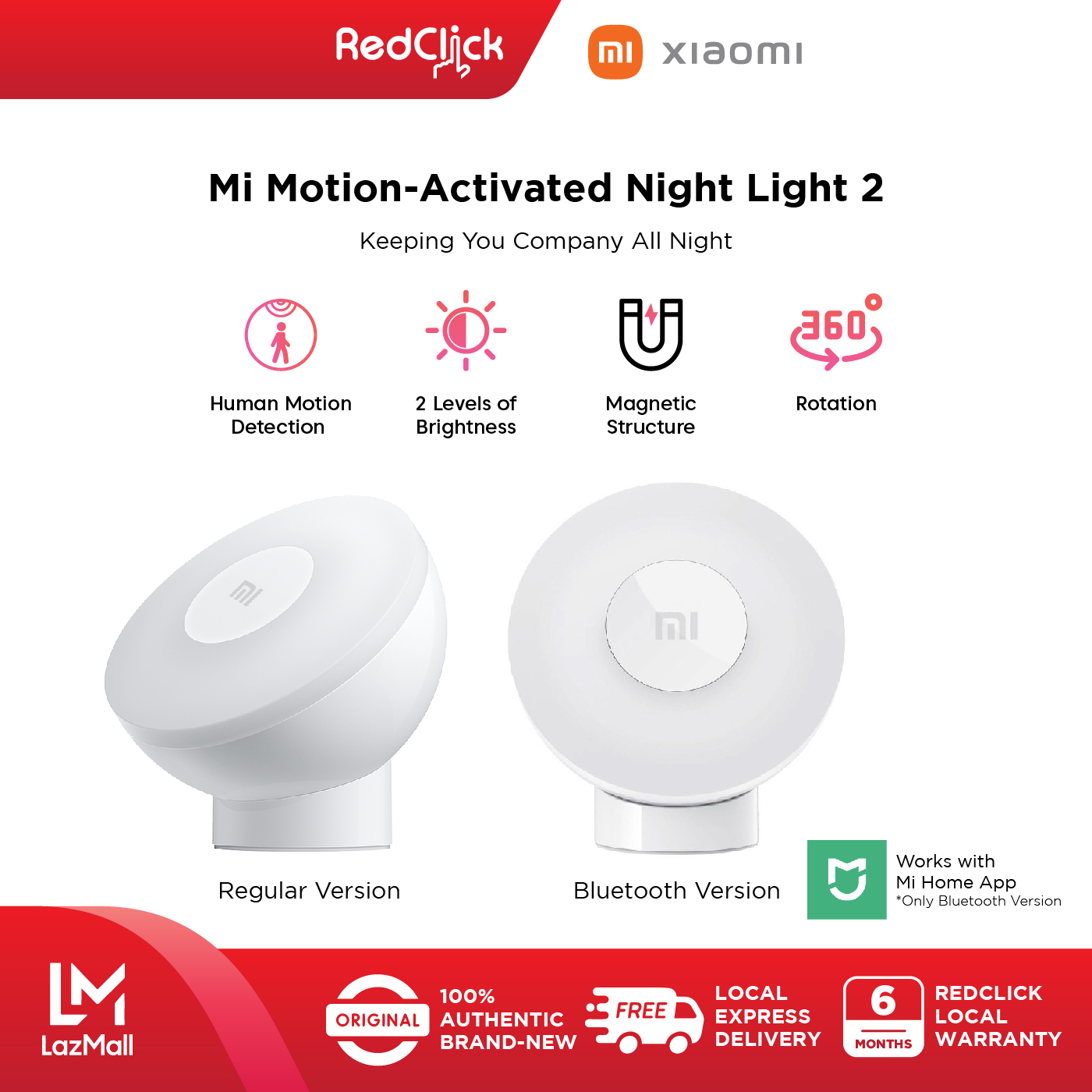 Xiaomi Mi Motion Activated Night Light 2 Human Motion Detect Plug and Play Minimalistic Design Strong Magnetic Mount