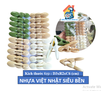 Vỉ 20 kẹp quần áo củ lạc nhựa Việt Nhật Kẹp củ lạc phơi đồ tiện ích 2835