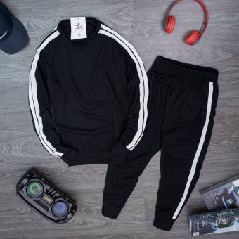 Bộ nỉ nam,bộ quần áo nam thu đông phối sọc chất nỉ xốp mềm nhẹ-BONITRONHA01