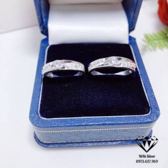 Nhẫn đôi bạc ta gắn đá chéo sang chảnh - Shop bạc BiBi cam kết bạc chuẩn, chất lượng, kèm bảo hành