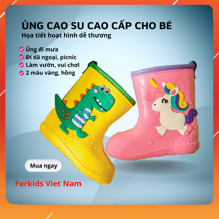 Ủng cao su đi mưa cho bé - ủng dã ngoại cao cấp cho bé trai bé gái siêu nhẹ chống trơn trượt