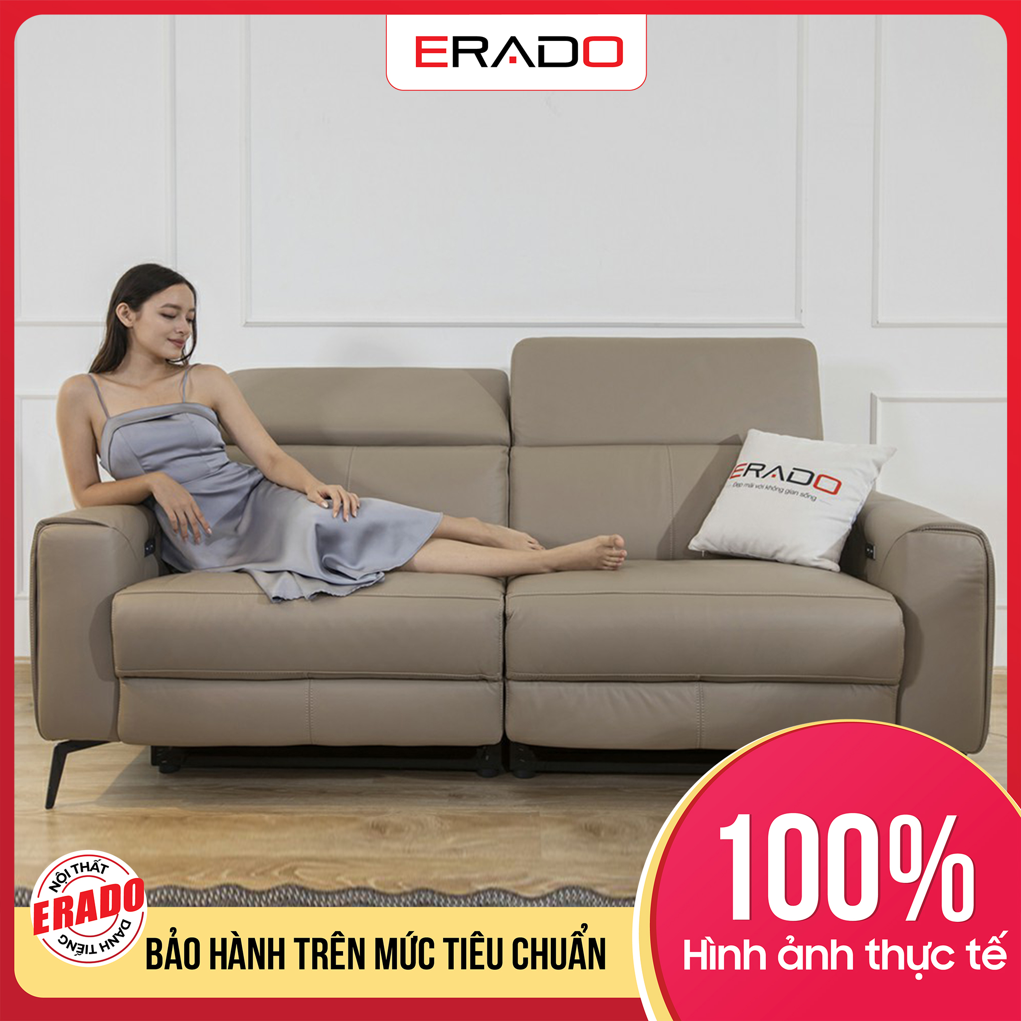 Ghế sofa đơn da bò thật màu be đậm sang trọng mã 72