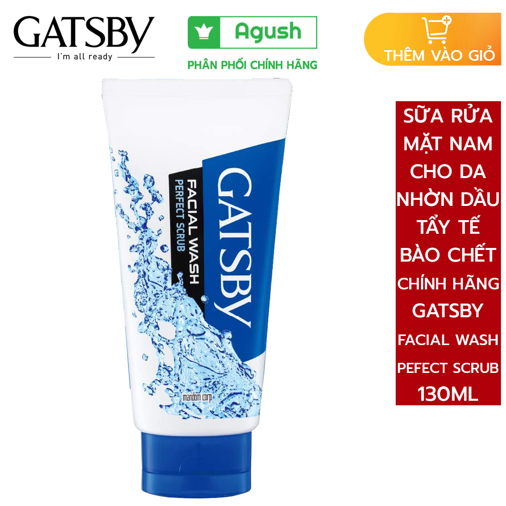 Sữa rửa mặt nam cho da nhờn dầu chính hãng Gatsby Facial Wash Perfect Scrub chai 130G chứa hạt nhỏ massage tẩy tế bào da chết sạch sâu không tạo bọt dành cho nam giới đàn ông con trai học sinh tuổi dậy thì thơm mát tốt giá rẻ