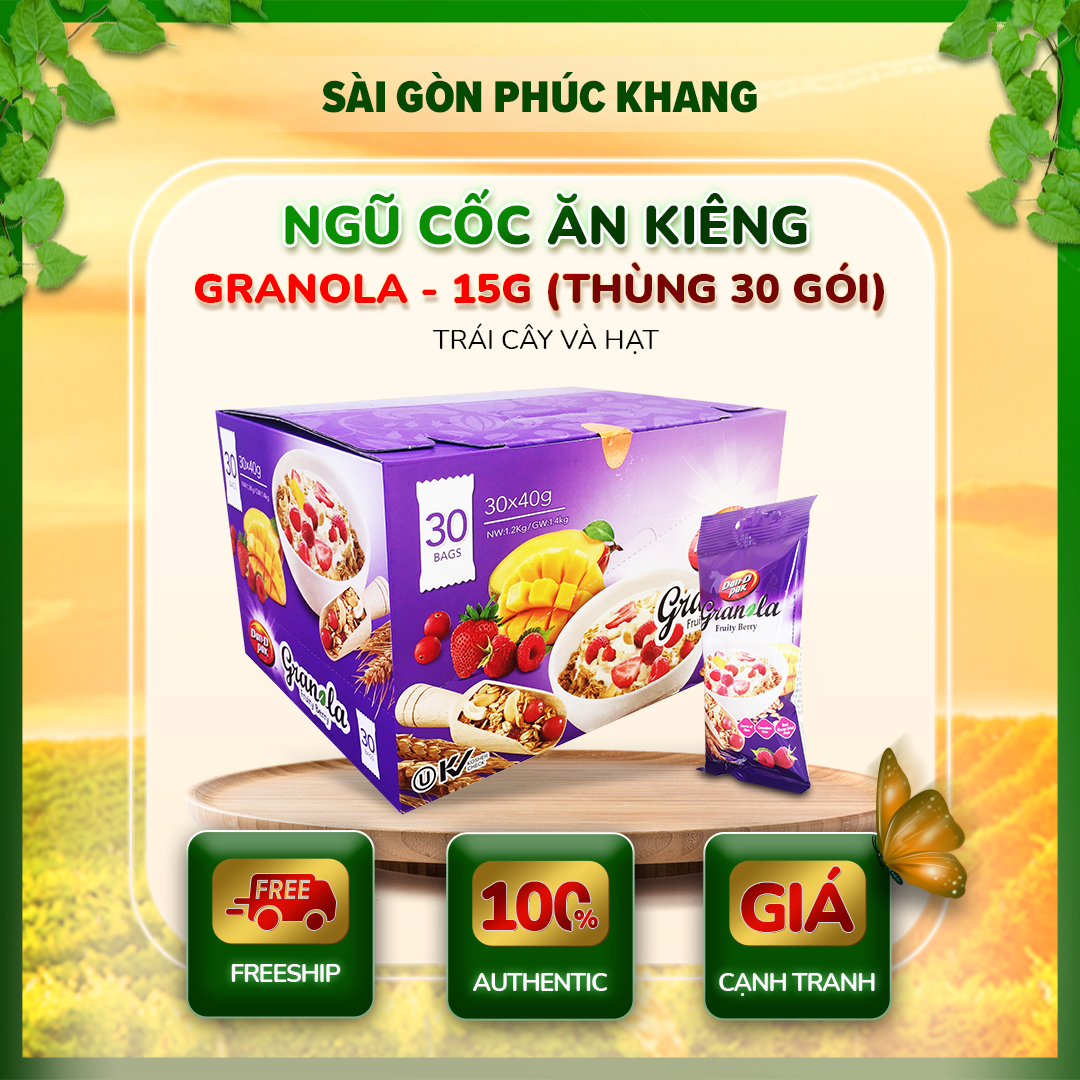 NGŨ CỐC ĂN KIÊNG GRANOLA FRUITY BERRY 40G HỘP 30 TÚI,DAN D PAK 100% thành phần tự nhiên, phù hợp ĂN KIÊNG,GIẢM CÂN