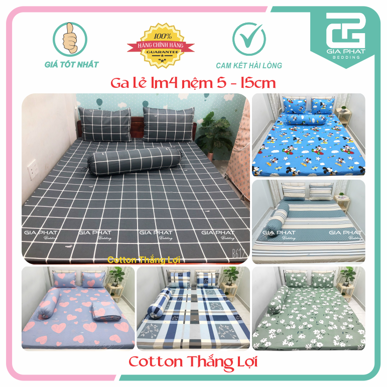 Ga giường, drap lẻ cotton thắng lợi 1m4 x 2m 100% cotton chuẩn logo