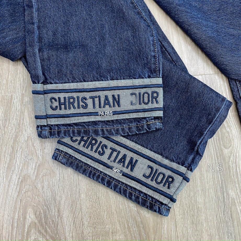 QUẦN ỐNG RỘNG DlOR XANH ĐẬM QUẦN JEANS NỮ ĐẸP CHÍNH HÃNG