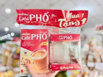 Maccoffee Cafe Phố cafe sữa nóng tặng ly thủy tinh, Hộp 10 gói