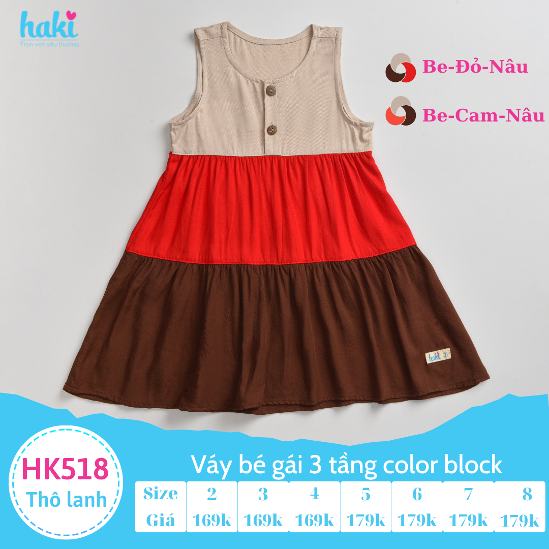 Váy bé gái 3 tầng color block HK518, đầm bé gái, váy mùa hè cho bé gái, váy hè, đầm thiết kế cho bé 10-27kg