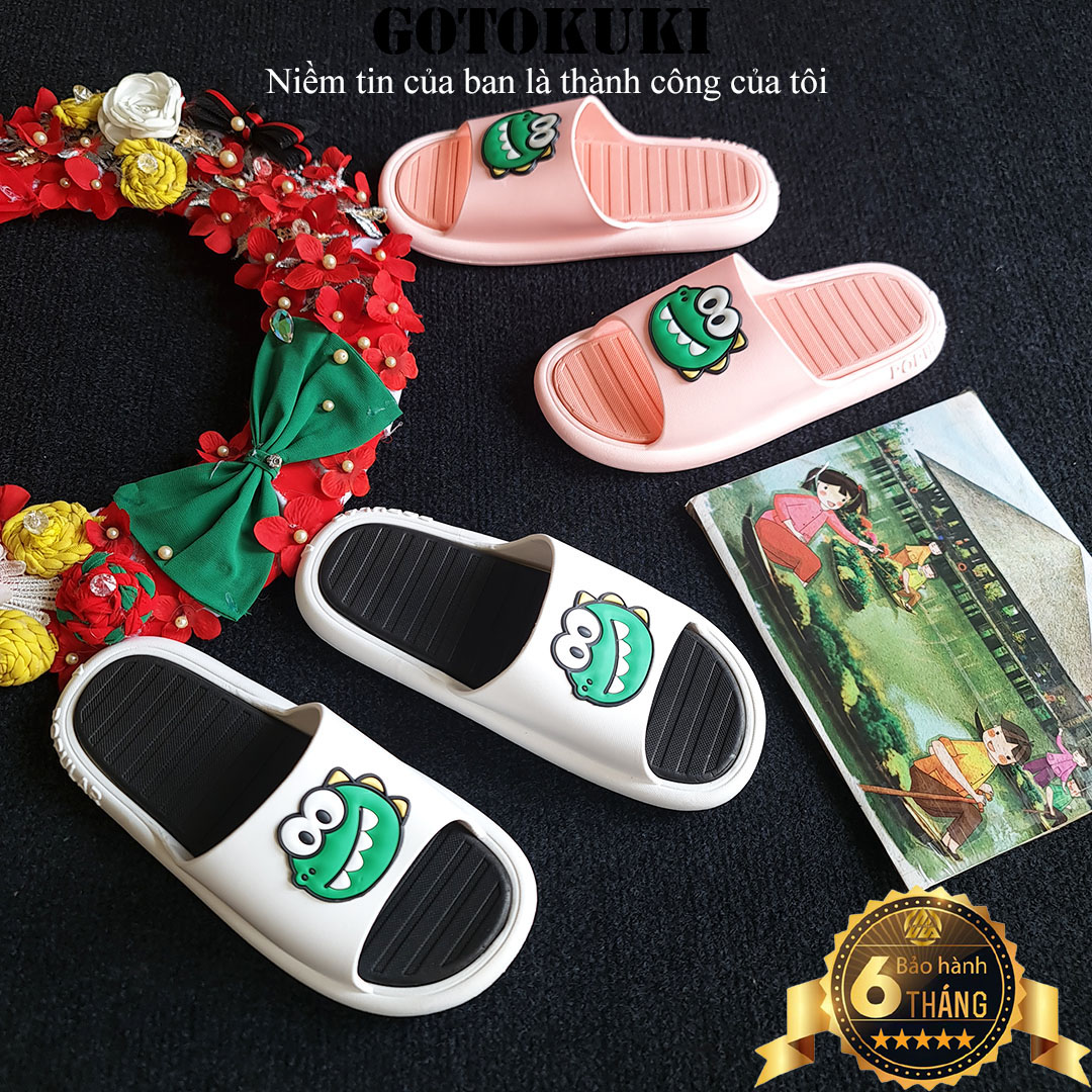 Dép nữ quai ngang in hình khủng long, dép DION cực mềm cực êm siêu cute D7718