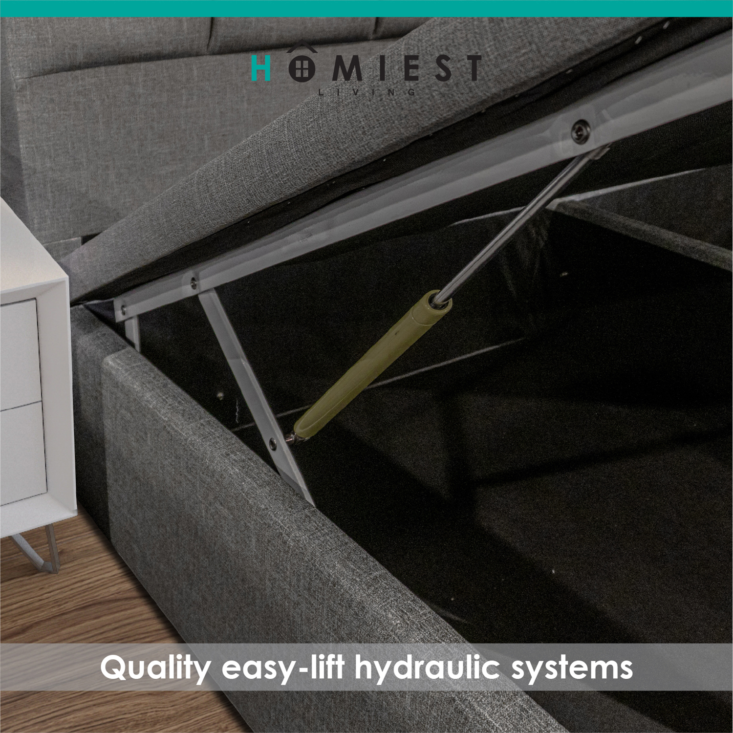 (Free Installation) Homiest / Bedframe / Storage / PU Leather / Single / Super Single / Queen / King / Grey · v2