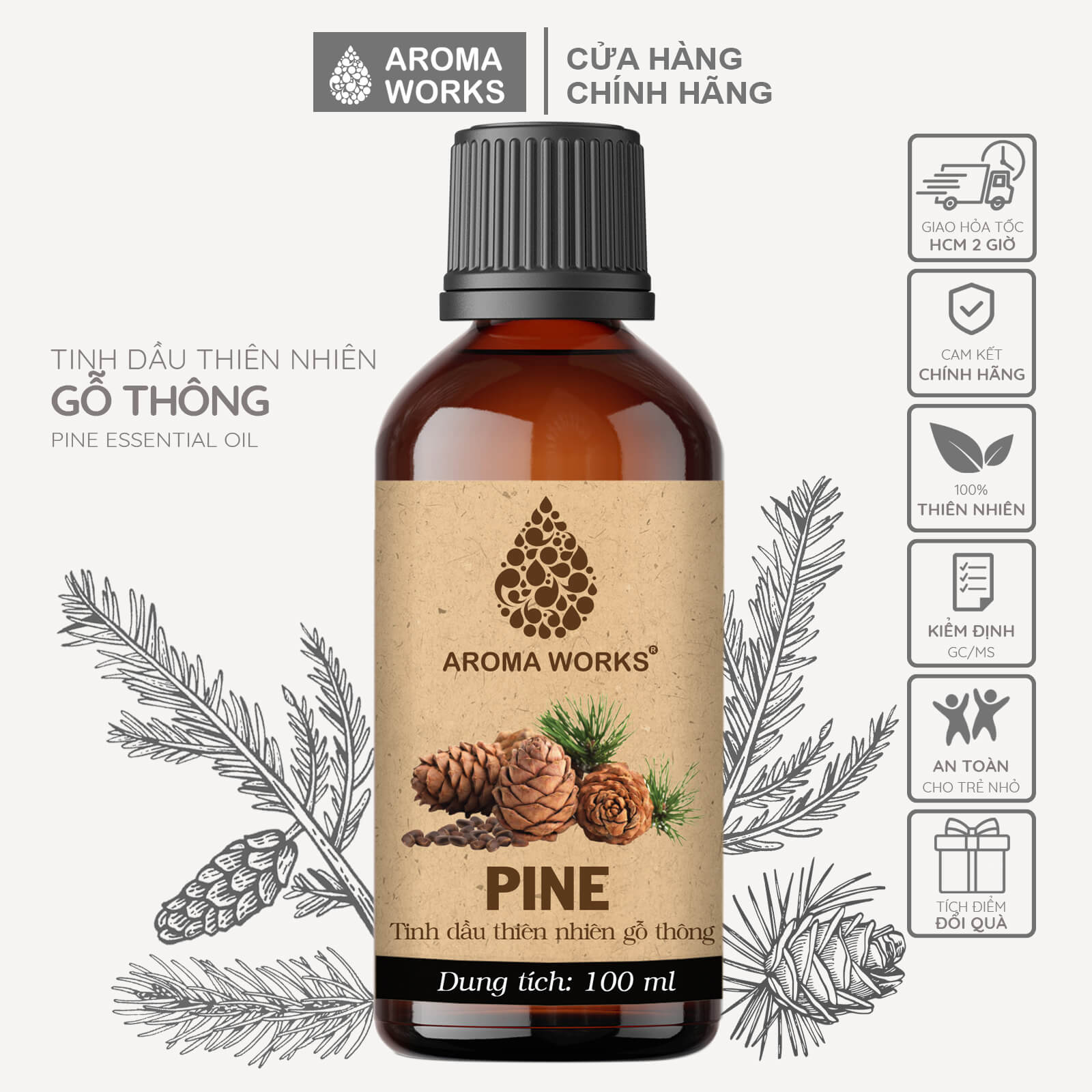 Tinh Dầu Thông Aroma Works Thiên Nhiên Xông Phòng, Khử Mùi, Thanh Lọc Không Khí, Giảm Căng Thẳng - Pine