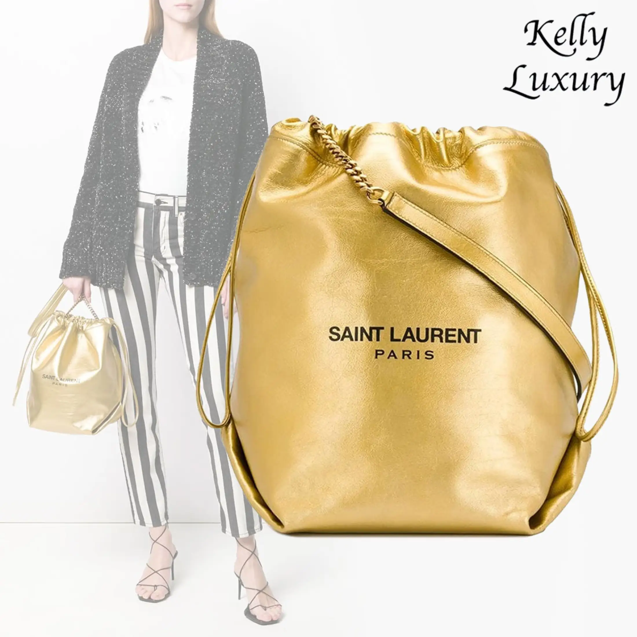 Ysl Teddy Bucket Bag Gold 5384471dn3w8061 Lazada Singapore