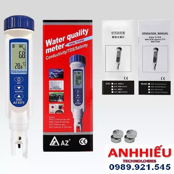 AZ-8373 Bút đo độ mặn, TDS của nước AZ 8373 kèm theo tính năng đo nhiệt độ nước [3 in 1] tiện lợi, CHÍNH HÃNG