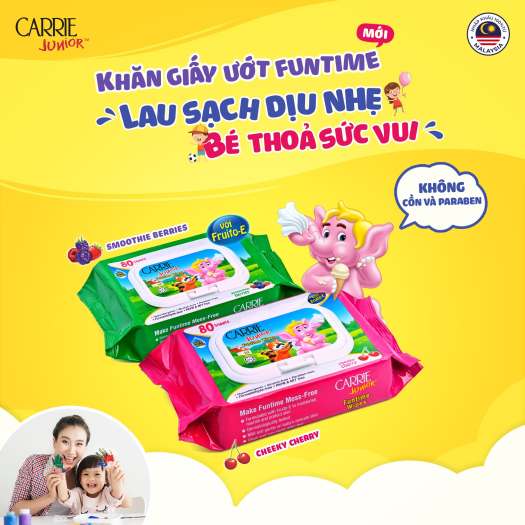 Khăn Giấy Ướt Carrie Junior Funtime Cheeky Cherry 80 tờ/ gói