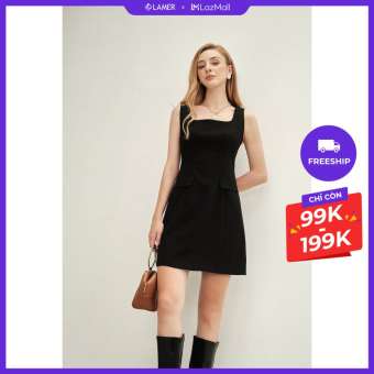 Đầm A VIENTRAN Cổ Vuông Sát Nách V63R22Q008