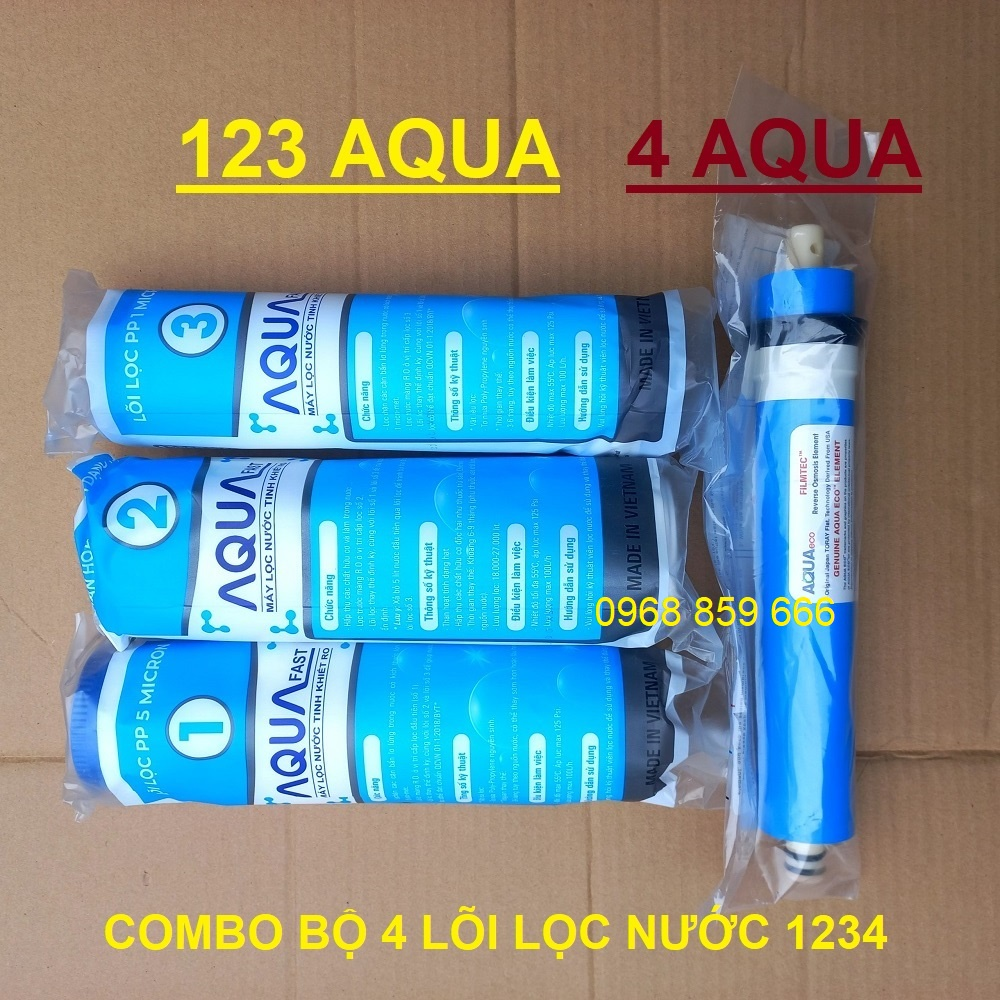 Lõi lọc nước số 4 màng ro aqua + bộ lõi lọc nước số 1,2,3